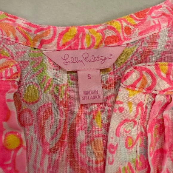 Lilly Pulitzer Sleeveless Dress Size Small Pink Yellow Linen Sundress - Picture 4 of 11